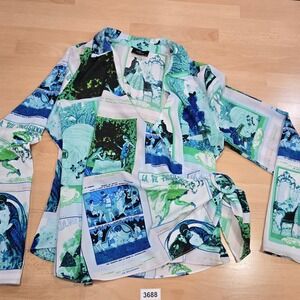 Milk Honey Women's Size M Graphic Print Wrap Shirt Long Sleeve 20's Parisian